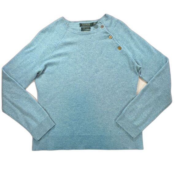 Lauren Ralph Lauren Sweaters - Lauren Ralph Lauren 100% Cashmere Sweater Blue Button Shoulder Women's Large